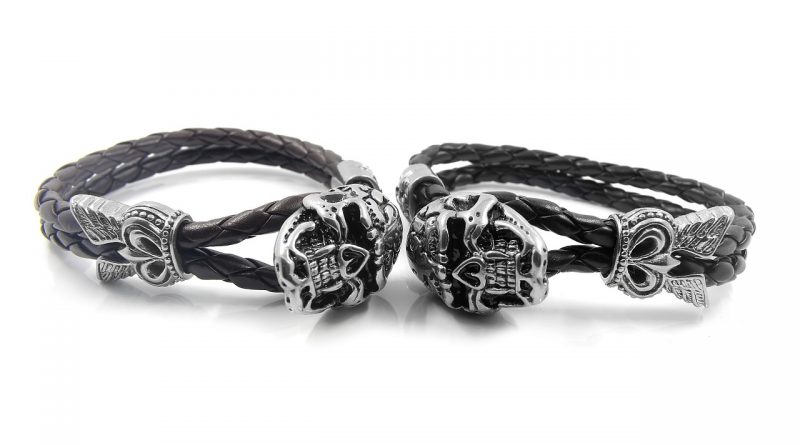Lederarmband Für Männer – Mit Totenkopf-Nieten, Schwarz/braun, Verstellbar (ca. 19-22 Cm)